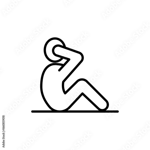 Man doing sit up, crunches icon. Simple outline style. Exercise, abs, abdomen, floor, human, figure, person, fitness, gym concept. Thin line symbol. Vector isolated design