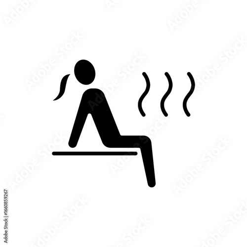 Sauna icon. Simple solid style. Steam, room, seat, spa, heater, heat, woman, finnish, sweat, person, healthy, body, healthcare concept. Silhouette, glyph symbol. Vector isolated design