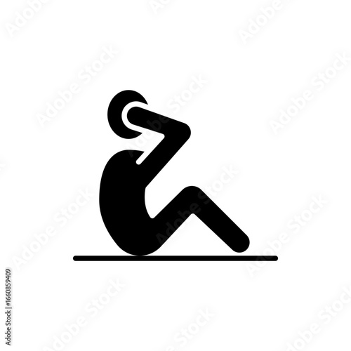 Man doing sit up, crunches icon. Simple solid style. Exercise, abs, abdomen, floor, human, figure, person, fitness, gym concept. Silhouette, glyph symbol. Vector isolated design