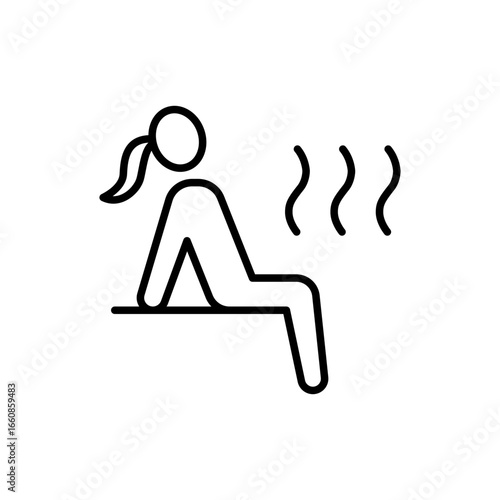 Sauna icon. Simple outline style. Steam, room, seat, spa, heater, heat, woman, finnish, sweat, person, healthy, body, healthcare concept. Thin line symbol. Vector isolated design