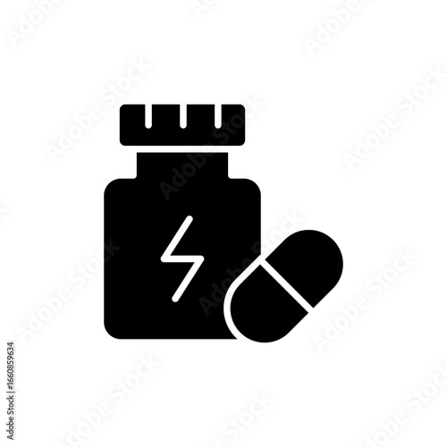 Sports nutrition icon. Simple solid style. Fitness supplement, Sport, container, gym, energy, training, healthy, workout, protein concept. Silhouette, glyph symbol. Vector isolated design