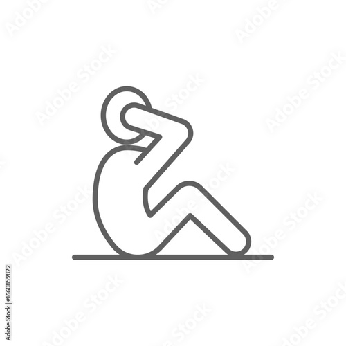 Man doing sit up, crunches icon. Simple outline style. Exercise, abs, abdomen, floor, human, figure, person, fitness, gym concept. Thin line symbol. Vector isolated design editable stroke