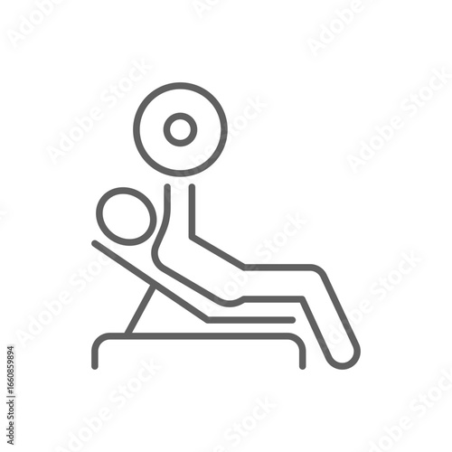 Bench Press icon. Simple outline style. Athlete holds a barbell, bodybuilding, sports equipment, strength training, gym and sport concept. Thin line symbol. Vector isolated design editable stroke