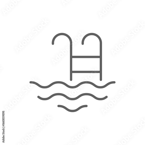 Ladder in swimming pool icon. Simple outline style. Olympic, poolside, leisure, beach, water, summer, wave, hotel, poolside access concept. Thin line symbol. Vector isolated design editable stroke