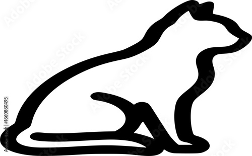 Cat sitting pose silhouette vector art illustration on white background