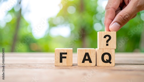 Wooden blocks forming the acronym FAQ