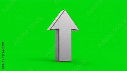 Simple gray arrow pointing up on green screen background for graphics