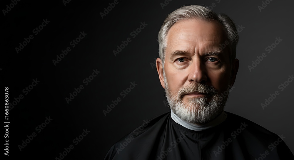 Naklejka premium Mature Man Portrait with Gray Hair and Beard on Dark Background