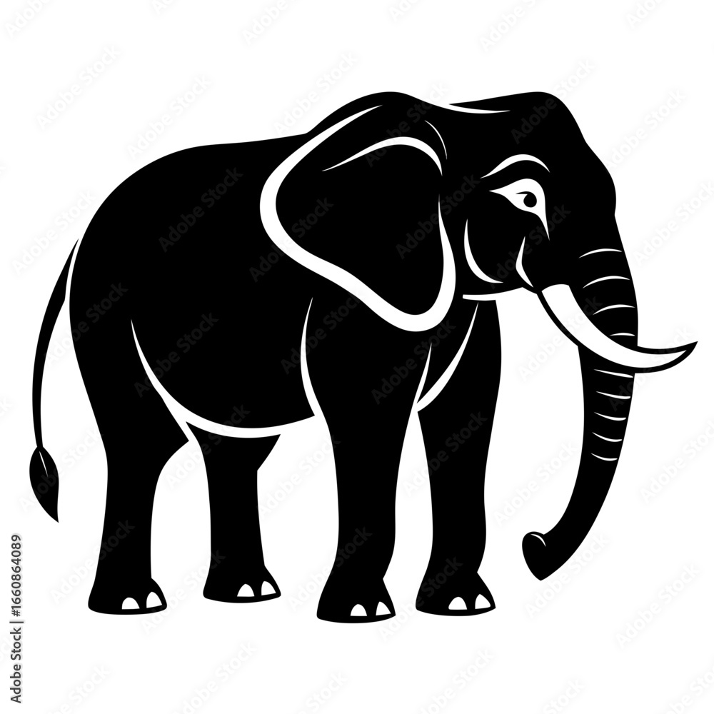 Obraz premium Simple Elephant Black Outline Illustration