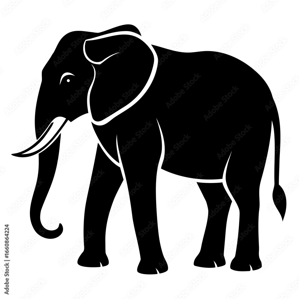 Obraz premium Simple Elephant Black Outline Illustration