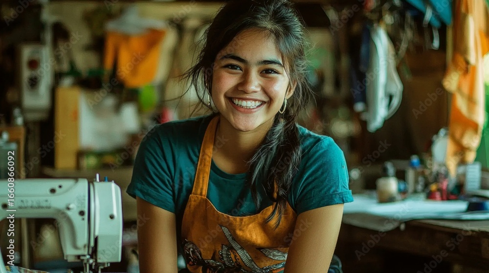 Fototapeta premium Bright smile in a cozy workshop 