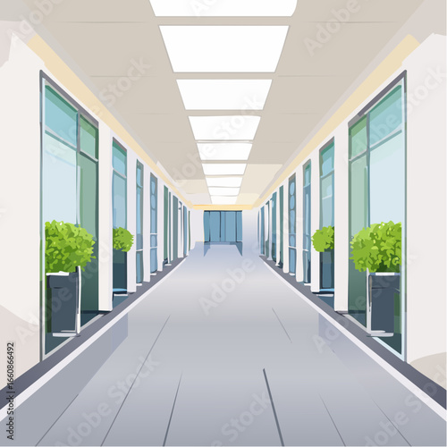 School hallway interior with doors and lockers
1