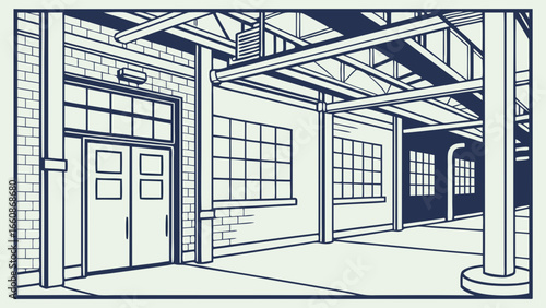 blueprint of an industrial building interior.