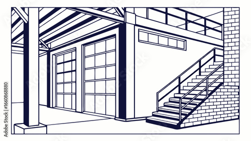 blueprint of a building interior with staircase.