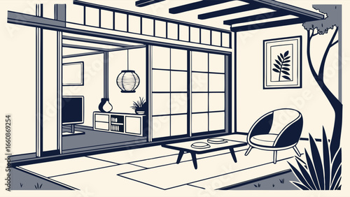 Modern minimalist Japanese interior design concept.