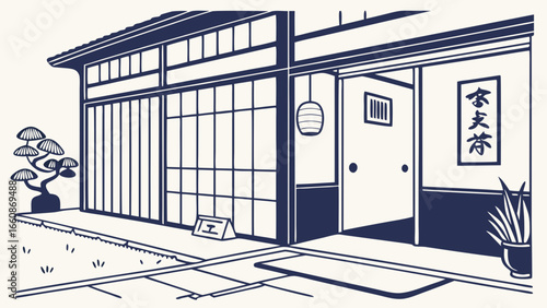 Traditional Japanese house exterior illustration.
