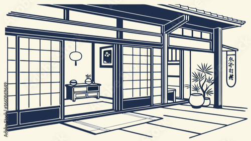 Traditional Japanese house interior design.