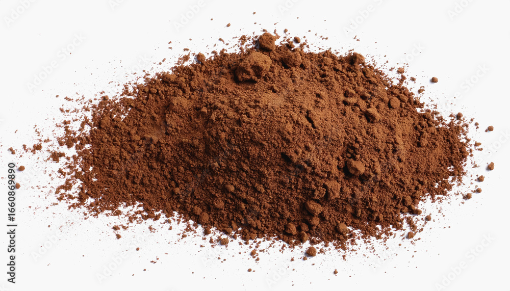 A pile of unsweetened cocoa powder isolated on a clean white background ready for baking and cooking use A pile of unsweetened cocoa powder isolated on a clean white background ready for baking and cooking use