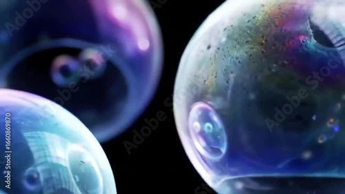 Wallpaper Mural Close-up of colorful soap bubbles floating against a black background, showcasing reflections and light Torontodigital.ca