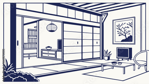 A serene Japanese-style living room interior.