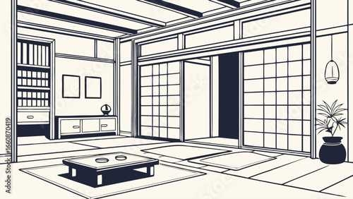 Traditional Japanese interior design concept.