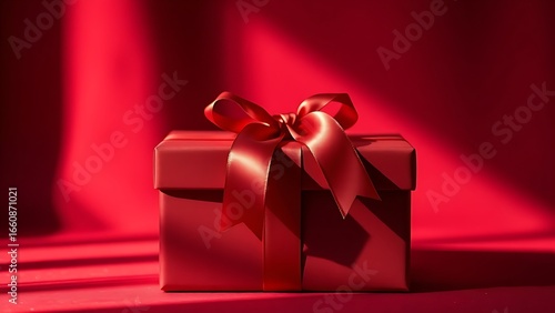 Wallpaper Mural Elegant crimson gift box with satin ribbon, radiating a festive and luxurious atmosphere in minimalist style. Torontodigital.ca