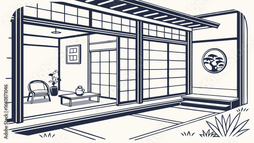 Traditional Japanese interior design with sliding doors.