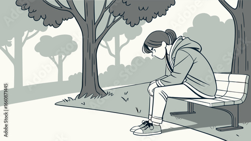 a person sitting alone on a park bench.