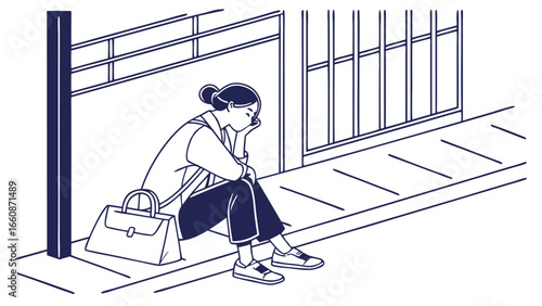 a woman sitting alone on a bench.