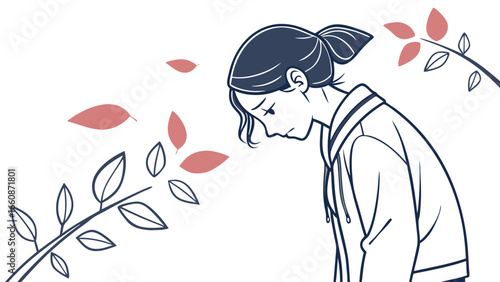 Woman smelling flowers in autumn.