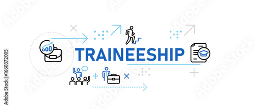 traineeship program internship apprenticeship conceptual banner illustration line icons representing earning and mentorship to career advancement professional training and development by company