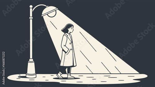 a woman standing under a street light.