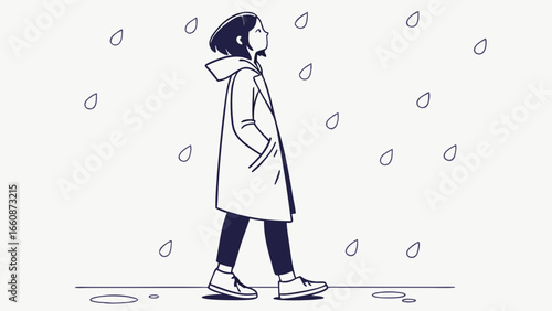 a woman walking in the rain.