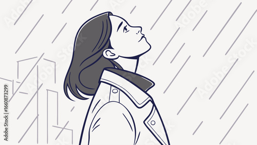 Woman looking up in the rain.