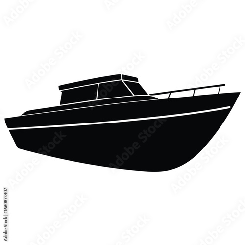 Sleek black motorboat with cabin vessel watercraft