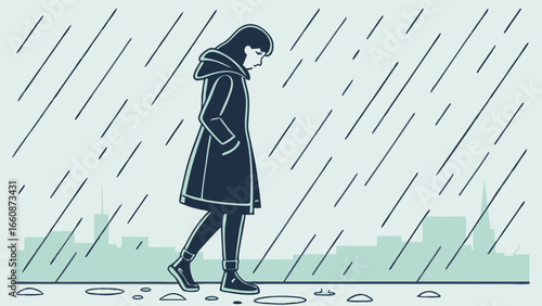 A person walking alone in the rain.