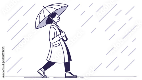 Woman walking in the rain with umbrella.
