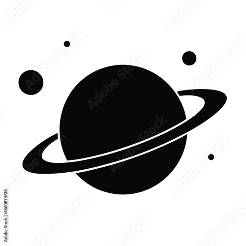 Stylized planet with rings and moons space celestial