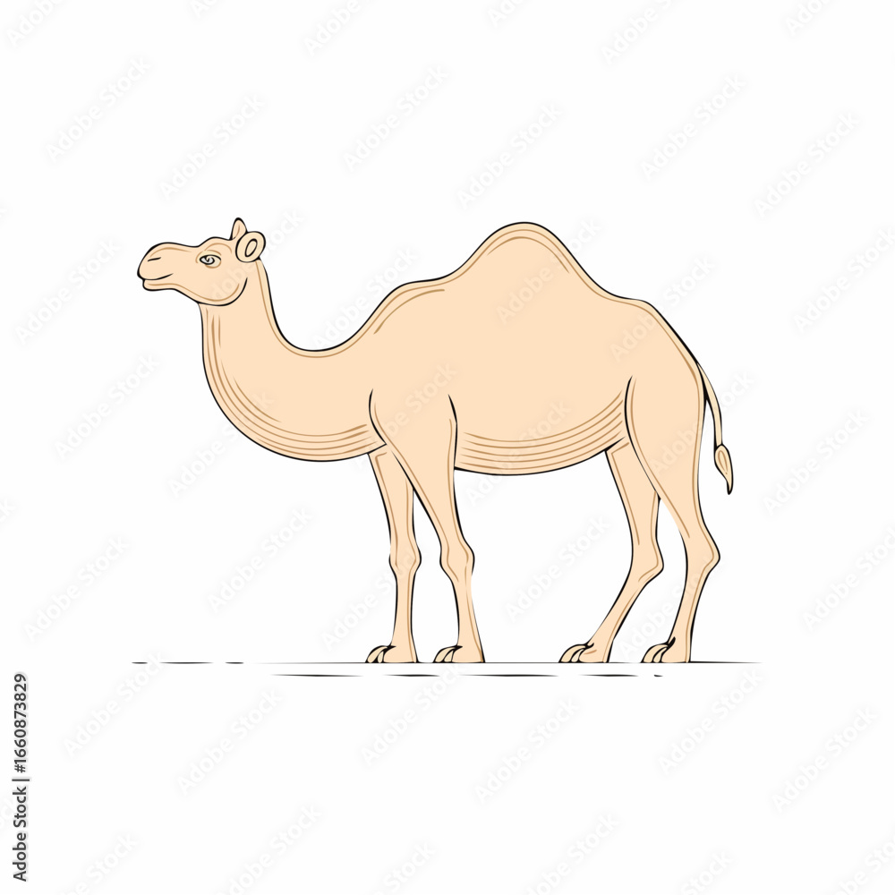 Fototapeta premium A cartoon illustration of a camel standing.