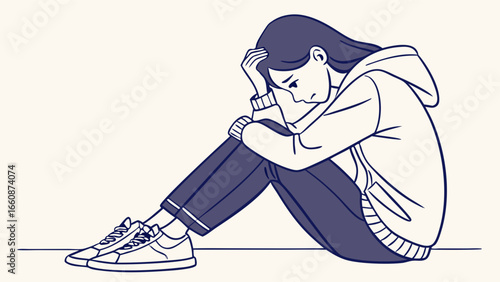 Sad young woman sitting alone feeling depressed.