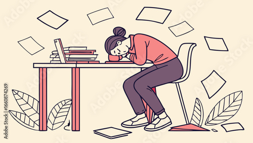 Woman feeling stressed and overwhelmed at desk.