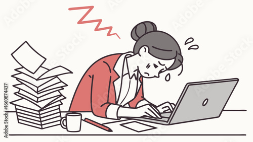 overwhelmed businesswoman with too much work.