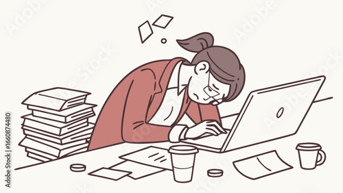 Woman stressed while working on laptop.
