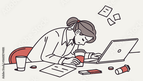 woman working on laptop with coffee.