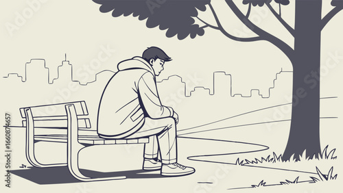 a man sitting alone on a park bench.