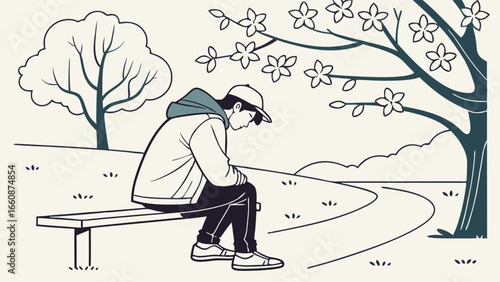 a man sitting on a bench feeling sad.