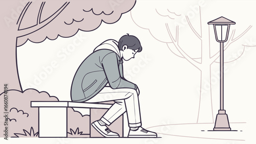 a man sitting on a bench looking sad.