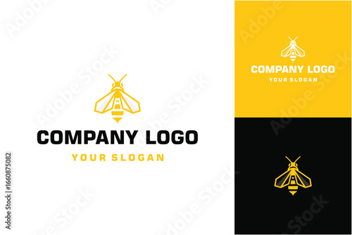 Geometric Bee Logo Design in Yellow and White.