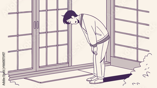 man bowing in traditional Japanese clothing.