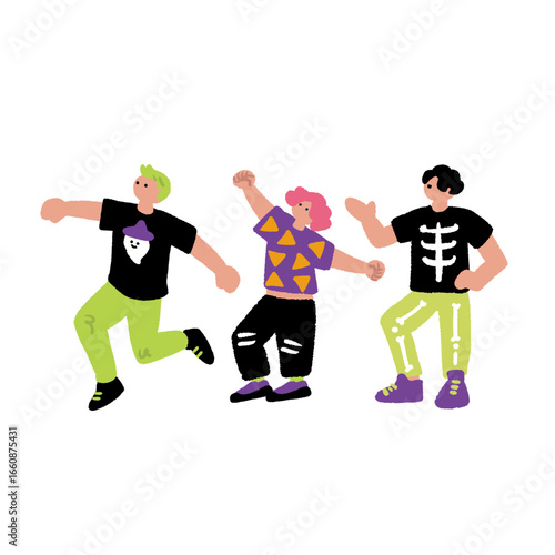 ハロウィンの仮装をする若者の手書きイラスト
